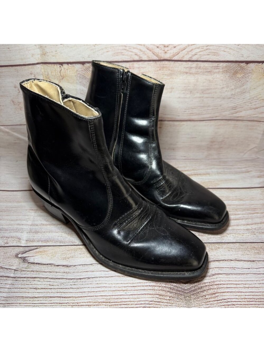 Vintage Hanover 8.5 EEE/E Ankle Boot Black 3680 Leather Zip Extra Wide Shoes USA